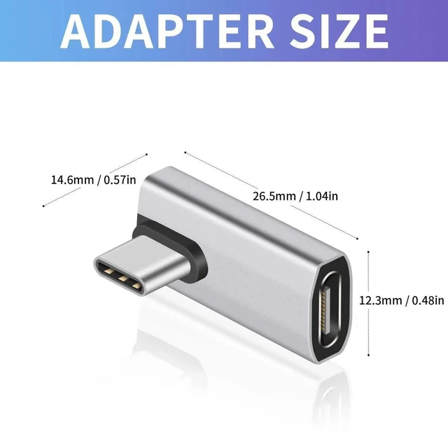Alt view image 2 of 7 - 90 Degree USB-C Adapter 240W Fast Charging Right Angle USB-C Male to Female Connector 40Gbps Data Transfer 8K@60Hz Video and Audio Thunderbolt 4/3 Compatible for Laptop Tablet Phone