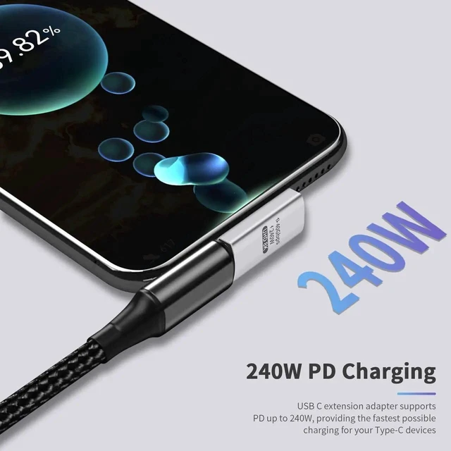 Alt view image 7 of 7 - 90 Degree USB-C Adapter 240W Fast Charging Right Angle USB-C Male to Female Connector 40Gbps Data Transfer 8K@60Hz Video and Audio Thunderbolt 4/3 Compatible for Laptop Tablet Phone