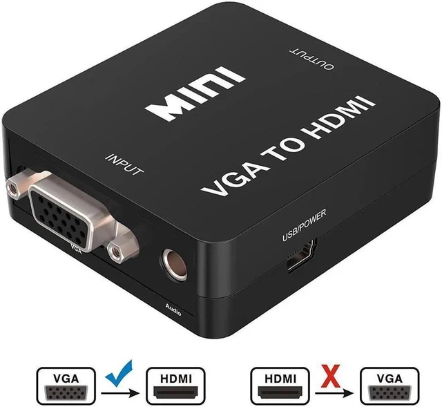Alt view image 4 of 7 - VGA to HDMI Converter Adapter Female to Female Video and Audio Adapter with USB Power Cable and 3.5mm Audio Port 720p 1080p Output at 60Hz Supports 1920x1080 Input for PC Laptop Projector Black
