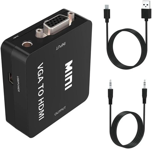 Alt view image 3 of 7 - VGA to HDMI Converter Adapter Female to Female Video and Audio Adapter with USB Power Cable and 3.5mm Audio Port 720p 1080p Output at 60Hz Supports 1920x1080 Input for PC Laptop Projector Black