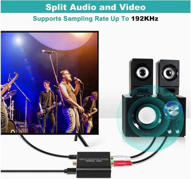 Alt view image 3 of 7 - 192kHz Digital to Analog Audio Converter DAC Aluminum SPDIF TOSLINK Optical and Coaxial to Stereo L/R RCA and 3.5mm Jack 5V 1A USB Powered with Optical & Coaxial Cables for PS4 Xbox HDTV DVD