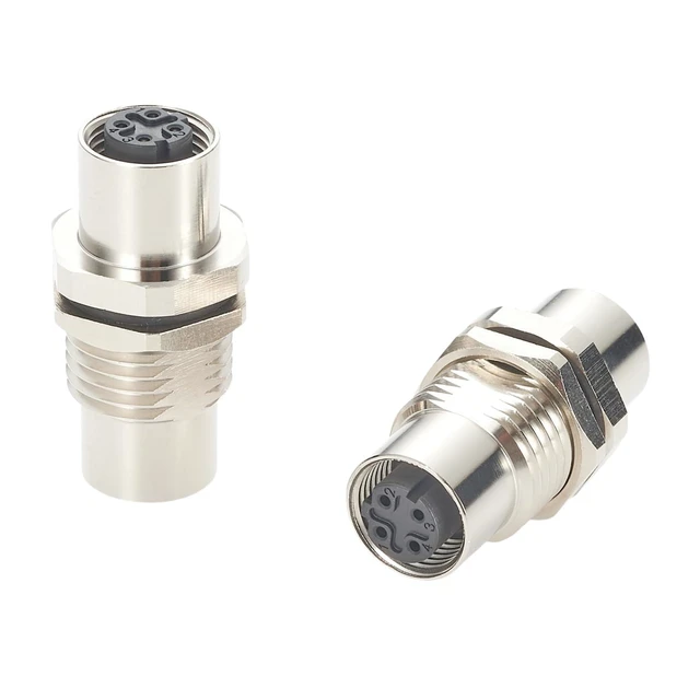 Alt view image 4 of 7 - M12 D-Code 4-Pin Female to Female Bulkhead Connector IP67 Shielded Panel Mount Ethernet Socket Cat5 100Mbps Circular Adapter for Profinet EtherCAT Modbus-TCP PLC Sensors 16.5mm Cutout 1PCS