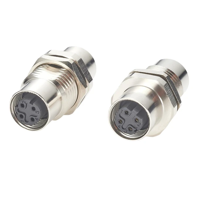 Alt view image 5 of 7 - M12 D-Code 4-Pin Female to Female Bulkhead Connector IP67 Shielded Panel Mount Ethernet Socket Cat5 100Mbps Circular Adapter for Profinet EtherCAT Modbus-TCP PLC Sensors 16.5mm Cutout 1PCS