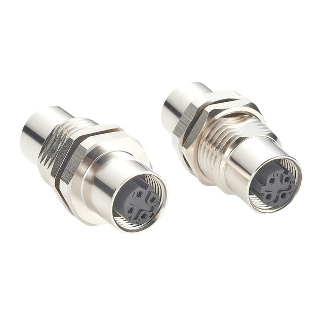 Alt view image 6 of 7 - M12 D-Code 4-Pin Female to Female Bulkhead Connector IP67 Shielded Panel Mount Ethernet Socket Cat5 100Mbps Circular Adapter for Profinet EtherCAT Modbus-TCP PLC Sensors 16.5mm Cutout 1PCS