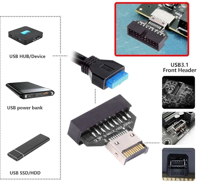 Alt view image 4 of 7 - Type-E IDC Socket USB 3.1 Front Panel Header Adapter USB 3.0 20Pin Header Extension Converter for Desktop Motherboard 20Gbps Data Transfer from SSD/HDD Direct Plug-In Compact Form Factor
