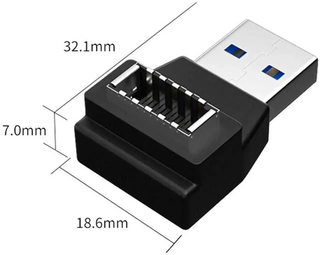 Alt view image 2 of 7 - 90 Degree Right Angle USB 3.0 Type-A Male to USB 3.1 Type-E Front Panel Header Adapter Motherboard Internal Data Extension Cable Converter for Compact PC Cases Short Body