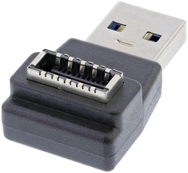 Alt view image 4 of 7 - 90 Degree Right Angle USB 3.0 Type-A Male to USB 3.1 Type-E Front Panel Header Adapter Motherboard Internal Data Extension Cable Converter for Compact PC Cases Short Body