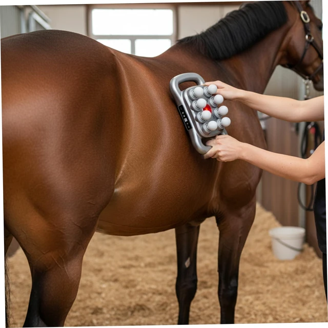 Alt view image 5 of 6 - 8-Head Horse Massage Gun Handheld Massager with 3 Modes and 30 Intensity Levels Red Light Multi-Head Massager for Horse Care Horse Massage Tool for Handheld Use