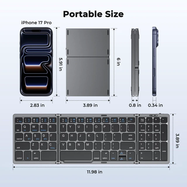 Alt view image 6 of 7 - Foldable Bluetooth Keyboard with Numeric Keypad Portable Wireless Keyboard Rechargeable Tri-Fold QWERTY Keyboard with Scissor Switches 3-Device Support for Windows and iPad Black 1 Pack