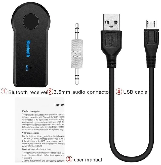 Alt view image 4 of 6 - 2 in 1 Wireless Bluetooth 5.0 Receiver Transmitter 3.5mm AUX Audio Adapter for Car Music Headphone and Speaker Connectivity A2DP Hands-Free Adapter with 15cm USB Charging Cable Black 5*2*1cm