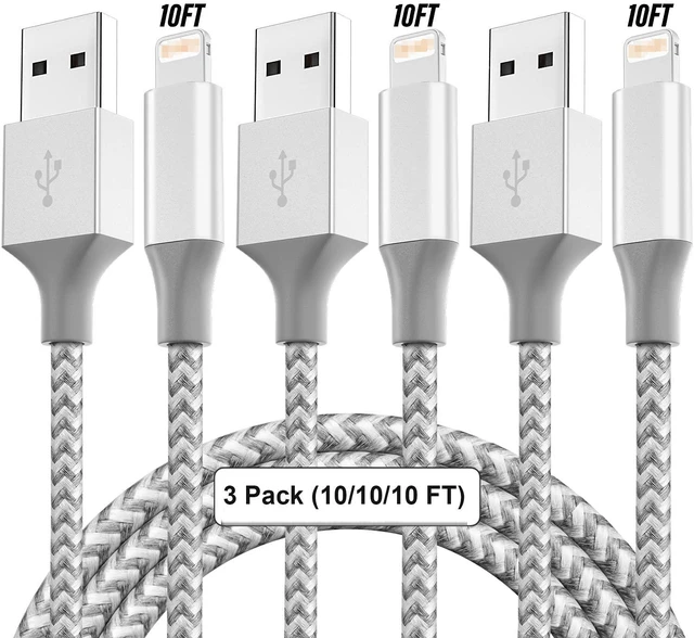 Main image of USB Cable for iPhone M-Fi Certified Charging Cord Fast Sync and Data Transfer Nylon Braided 2.1A 480 Mbps Compatible with iPhone 13 12 11 Pro XS Max XR X 8 8P 7 10FT/3M 3 Pack