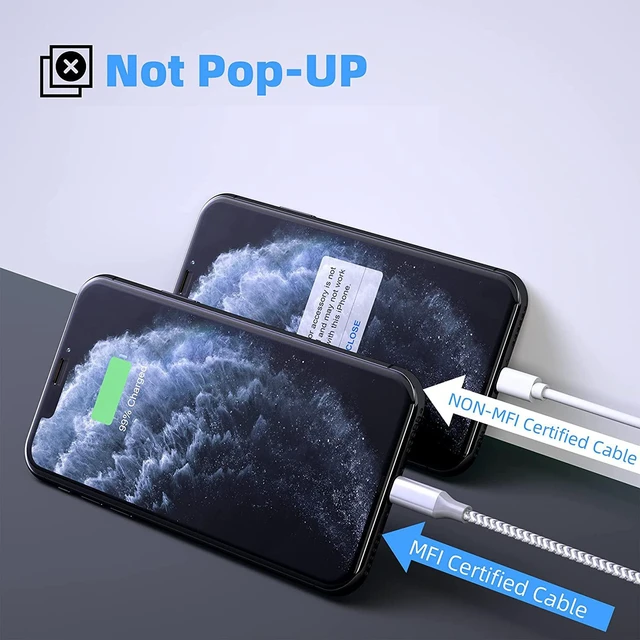 Alt view image 2 of 7 - USB Cable for iPhone M-Fi Certified Charging Cord Fast Sync and Data Transfer Nylon Braided 2.1A 480 Mbps Compatible with iPhone 13 12 11 Pro XS Max XR X 8 8P 7 10FT/3M 3 Pack