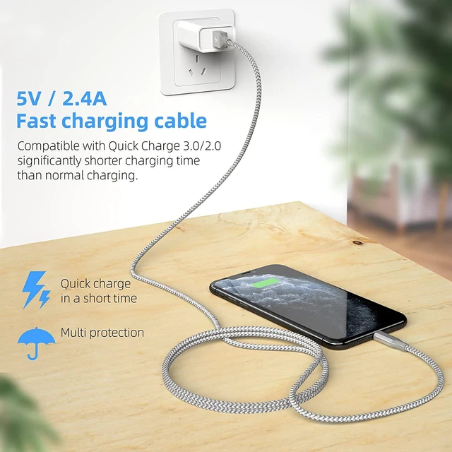 Alt view image 5 of 7 - USB Cable for iPhone M-Fi Certified Charging Cord Fast Sync and Data Transfer Nylon Braided 2.1A 480 Mbps Compatible with iPhone 13 12 11 Pro XS Max XR X 8 8P 7 10FT/3M 3 Pack
