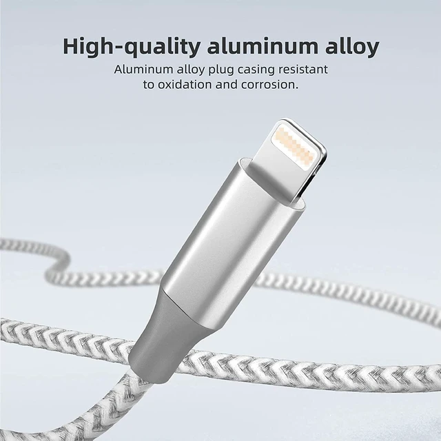 Alt view image 6 of 7 - USB Cable for iPhone M-Fi Certified Charging Cord Fast Sync and Data Transfer Nylon Braided 2.1A 480 Mbps Compatible with iPhone 13 12 11 Pro XS Max XR X 8 8P 7 10FT/3M 3 Pack