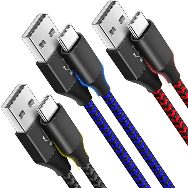 Main image of USB A to USB C Cable 10ft 3 Pack USB Type-C Fast Charging Cable 5V/3A 480Mb/s Data Sync Nylon Braided Aluminum Housing Cord for Galaxy S20 S10 S9 S9 Plus Note 9 Note 8 S8 S8 Plus Black Blue Red