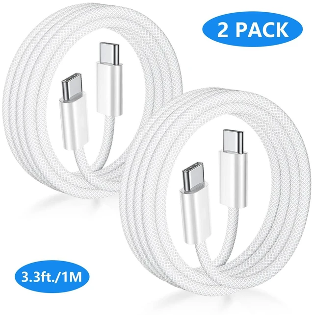Main image of USB C to USB C Cable 60W Fast Charging Braided Charger Cord PD3.0 QC3.0 QC4.0 20V/3A 480Mbps Data Transfer 3.3FT / 1M 2 Pack for iPhone Galaxy iPad MacBook