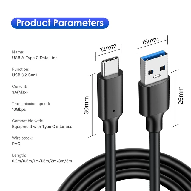 Alt view image 6 of 7 - USB A to Type-C Cable 2-Pack 3.3ft USB 3.1/3.2 Gen 2 10Gbps Data Transfer 60W 3A Fast Charging Cord for External SSD Nintendo Switch and Compatible Devices