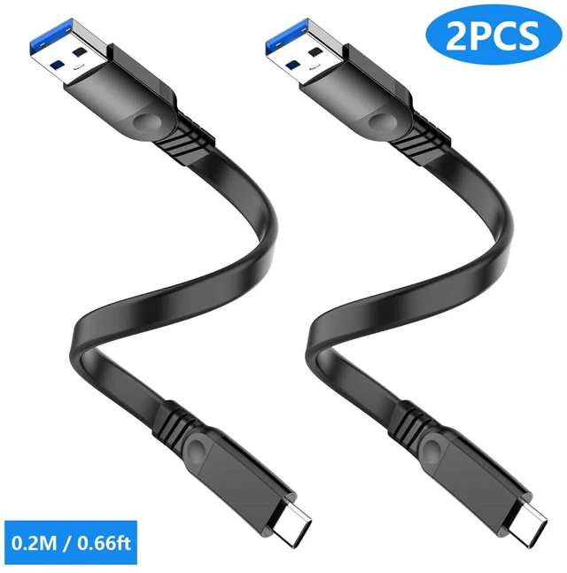 Main image of 2PCS Short USB-A to Type-C Cable USB 3.2 Data Transfer 60W 3A QC 3.0 Fast Charging Flat Flexible Portable Cord for Power Banks Car Charging iPhone 15/16 iPad Pro CarPlay 0.65FT/0.2M
