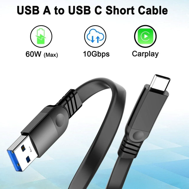 Alt view image 2 of 7 - 2PCS Short USB-A to Type-C Cable USB 3.2 Data Transfer 60W 3A QC 3.0 Fast Charging Flat Flexible Portable Cord for Power Banks Car Charging iPhone 15/16 iPad Pro CarPlay 0.65FT/0.2M