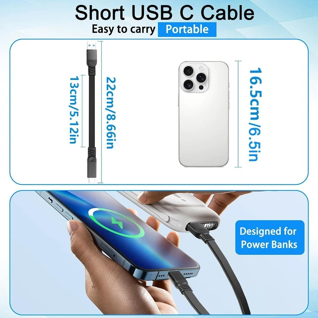Alt view image 5 of 7 - 2PCS Short USB-A to Type-C Cable USB 3.2 Data Transfer 60W 3A QC 3.0 Fast Charging Flat Flexible Portable Cord for Power Banks Car Charging iPhone 15/16 iPad Pro CarPlay 0.65FT/0.2M