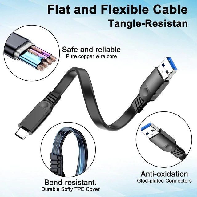 Alt view image 6 of 7 - 2PCS Short USB-A to Type-C Cable USB 3.2 Data Transfer 60W 3A QC 3.0 Fast Charging Flat Flexible Portable Cord for Power Banks Car Charging iPhone 15/16 iPad Pro CarPlay 0.65FT/0.2M