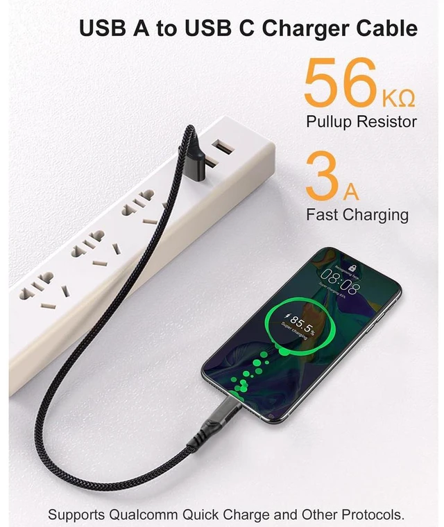 Alt view image 4 of 7 - USB-A to USB-C Cable 3.1/3.2 Gen 2 10Gbps Data Transfer Cable 60W 3A Fast Charging Cord Nylon Braided Compatible with Galaxy and Google Pixel Phones External SSD Laptop PC 2 Pack 1.6FT