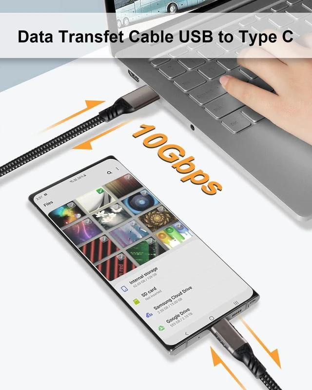 Alt view image 6 of 7 - USB-A to USB-C Cable 3.1/3.2 Gen 2 10Gbps Data Transfer Cable 60W 3A Fast Charging Cord Nylon Braided Compatible with Galaxy and Google Pixel Phones External SSD Laptop PC 2 Pack 1.6FT