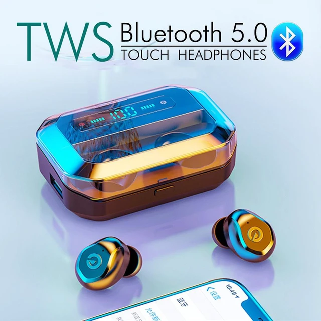 Alt view image 2 of 7 - Bluetooth 5.0 TWS Wireless Earbuds IPX7 Waterproof In-Ear Headphones 1000mAh Charging Case with LED Display Built-in Mic CVC8.0 Noise Canceling HiFi 3D Stereo 105H Playtime 4-6H Full Charge