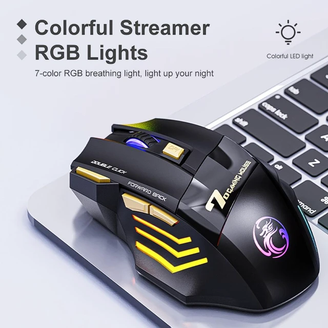 Alt view image 3 of 7 - Rechargeable 7-Color RGB Wireless Gaming Mouse Ergonomic Optical Computer Mouse with 7 Buttons 1200/2400/3200 DPI 2.4Ghz USB Receiver Fire Button Windows 8/10 Black