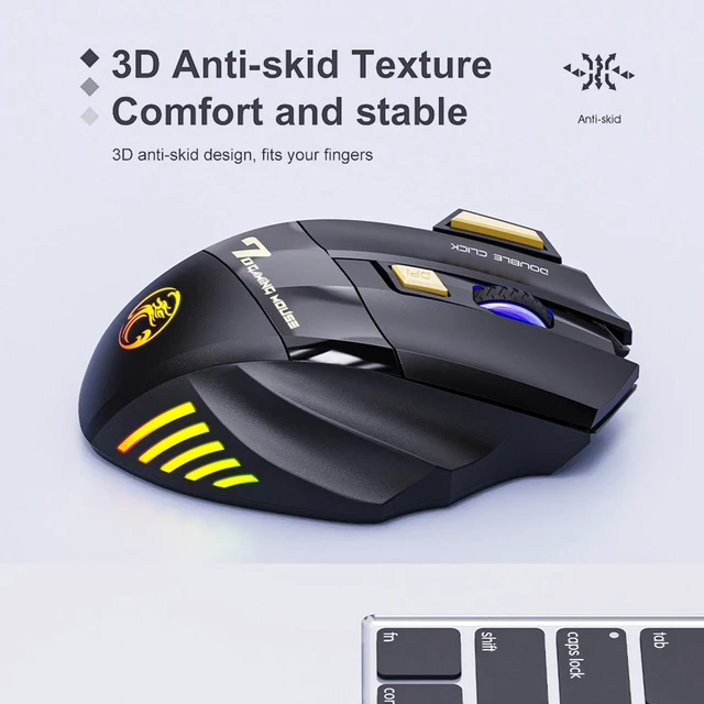 Alt view image 7 of 7 - Rechargeable 7-Color RGB Wireless Gaming Mouse Ergonomic Optical Computer Mouse with 7 Buttons 1200/2400/3200 DPI 2.4Ghz USB Receiver Fire Button Windows 8/10 Black