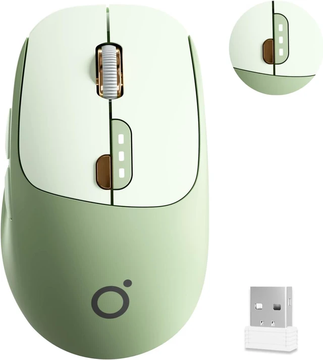 Main image of Bluetooth Wireless Mouse with 2.4G Dual Connection 1600 DPI Adjustable Tracking 6 Buttons Battery Level Display Quiet Ergonomic Portable Computer Mouse for Windows Linux Laptop and PC Green
