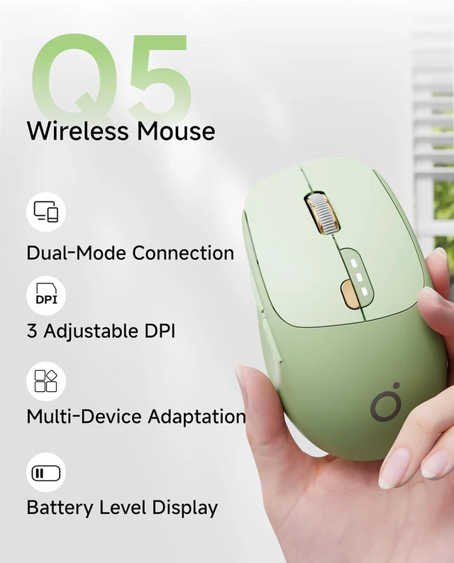Alt view image 3 of 7 - Bluetooth Wireless Mouse with 2.4G Dual Connection 1600 DPI Adjustable Tracking 6 Buttons Battery Level Display Quiet Ergonomic Portable Computer Mouse for Windows Linux Laptop and PC Green