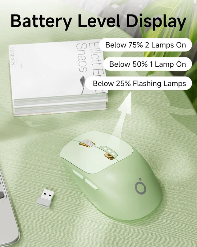 Alt view image 7 of 7 - Bluetooth Wireless Mouse with 2.4G Dual Connection 1600 DPI Adjustable Tracking 6 Buttons Battery Level Display Quiet Ergonomic Portable Computer Mouse for Windows Linux Laptop and PC Green