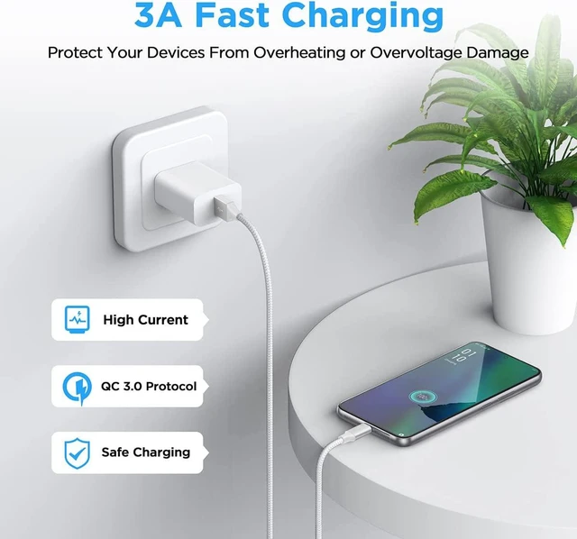 Alt view image 3 of 7 - USB A to USB C Cable 2-Pack 3.3ft Nylon Braided Cord QC3.0 Fast-Charge 3A 480Mbps Data Transfer 56K Resistor Reversible Connector for Galaxy S23 S22 S21 S20 Z Fold 4 3 Flip 4 3 5G Note 20 10 9 Mo-to G