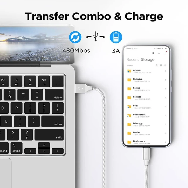 Alt view image 4 of 7 - USB A to USB C Cable 2-Pack 3.3ft Nylon Braided Cord QC3.0 Fast-Charge 3A 480Mbps Data Transfer 56K Resistor Reversible Connector for Galaxy S23 S22 S21 S20 Z Fold 4 3 Flip 4 3 5G Note 20 10 9 Mo-to G