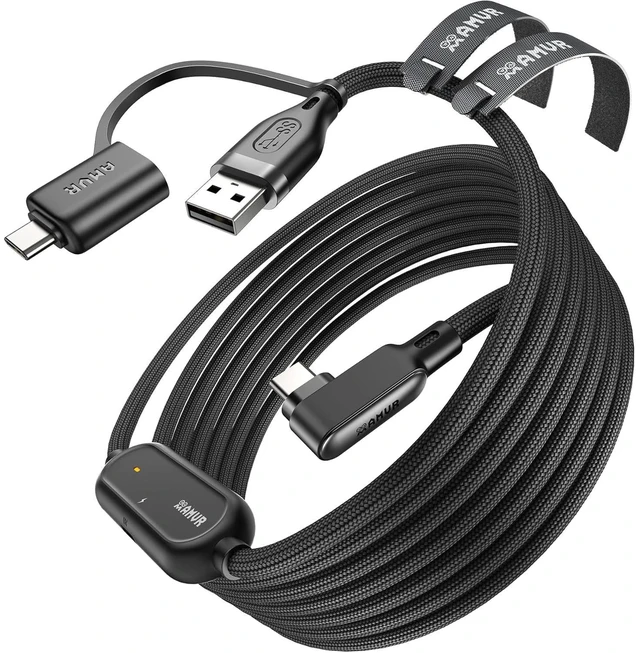 Main image of VR Link Cable with Charging 16FT/5M USB 3.0 A to C Adapter 5Gbps High-Speed Data Transfer Nylon Braided Cable 36W Charging Port L-Shaped USB-C Connector Play While Charging PC VR Gaming Accessory