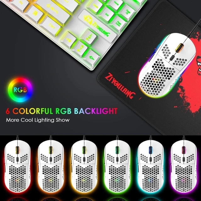 Alt view image 5 of 7 - USB Wired Gaming Keyboard and Mouse Combo 88-Key Compact Mechanical Feel Keyboard with Rainbow Backlight 6400 DPI RGB Backlit Lightweight Honeycomb Shell Gaming Mouse for Windows PC Gamers White