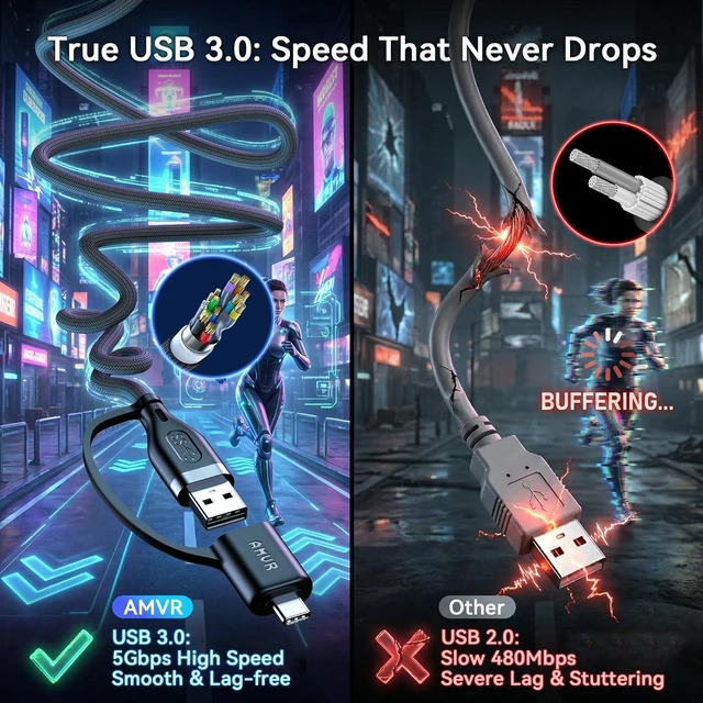 Alt view image 5 of 7 - VR Link Cable with Charging 16FT/5M USB 3.0 A to C Adapter 5Gbps High-Speed Data Transfer Nylon Braided Cable 36W Charging Port L-Shaped USB-C Connector Play While Charging PC VR Gaming Accessory