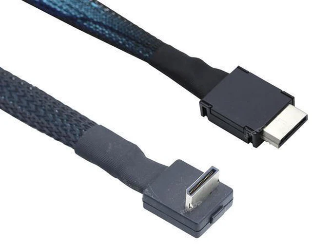 Main image of PCIe 4.0 OCuLink Cable SFF-8611 4i 42-Pin Male to Male Right Angle Cable for External GPU and SSD Connectivity Flat Cable for SFF-8612 Adapters Up to 64Gbps 1.6 Feet 50 cm