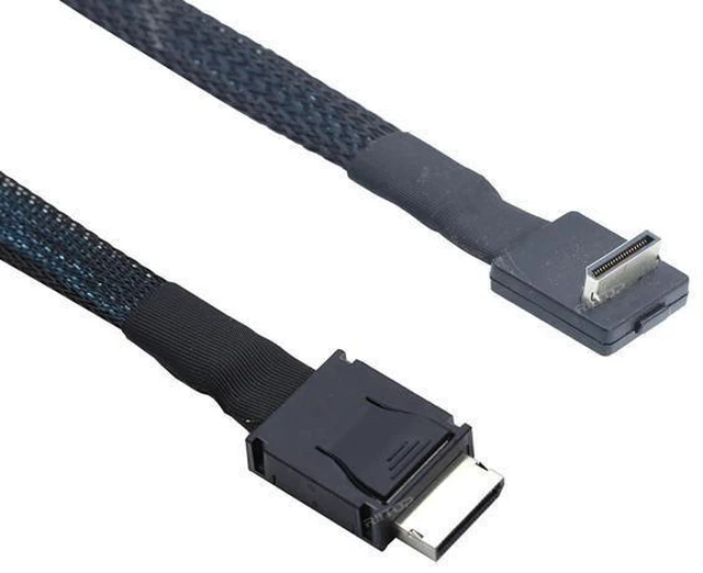 Alt view image 5 of 6 - PCIe 4.0 OCuLink Cable SFF-8611 4i 42-Pin Male to Male Right Angle Cable for External GPU and SSD Connectivity Flat Cable for SFF-8612 Adapters Up to 64Gbps 1.6 Feet 50 cm