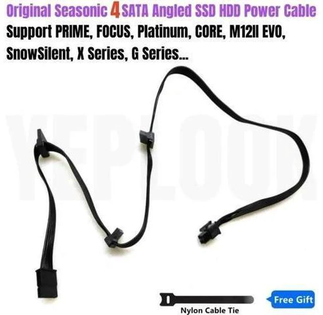 Main image of 6Pin to 4 SATA Angled Modular Power Cable 18AWG UL1007 Tinned Copper Flat Ribbon SATA Power Adapter Lead for HDD SSD Riser Cards PSU Models FOCUS GX-1000 GX-850 GX-750 GX-650 GX-550 50cm + 3 x 15cm