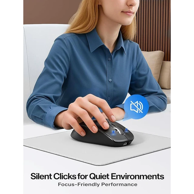 Alt view image 5 of 7 - R108 Wireless Mouse Dual Bluetooth 2.4GHz USB Receiver 4 DPI Levels 1000-3200dpi Type-C Rechargeable Silent Click Ergonomic Right-Hand Computer Mouse for Windows MacBook iPad Linux Black