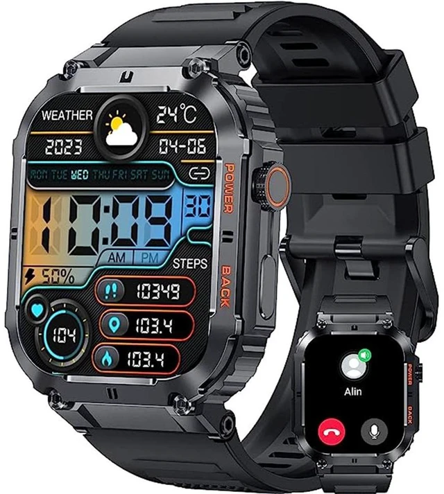 Main image of Men's Smartwatch 2-Inch HD Display 100M Waterproof Fitness Watch with Bluetooth Call Answer/Dial 400mAh Battery 70-Day Standby 100+ Sports Modes HR BP SpO2 Sleep Monitoring IP69K 10ATM