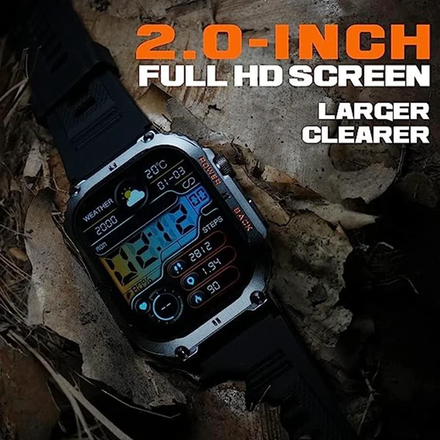 Alt view image 4 of 7 - Men's Smartwatch 2-Inch HD Display 100M Waterproof Fitness Watch with Bluetooth Call Answer/Dial 400mAh Battery 70-Day Standby 100+ Sports Modes HR BP SpO2 Sleep Monitoring IP69K 10ATM