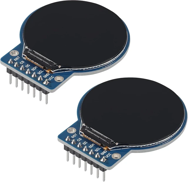 Main image of 1.28 Inch Round TFT LCD Display Module RGB 240x240 Resolution GC9A01 Driver 4 Wire SPI Interface 240x240 PCB for Raspberry Pi Nano and STM32 Overall Dimensions 38mm x 45.5mm x 3.2mm 2PCS