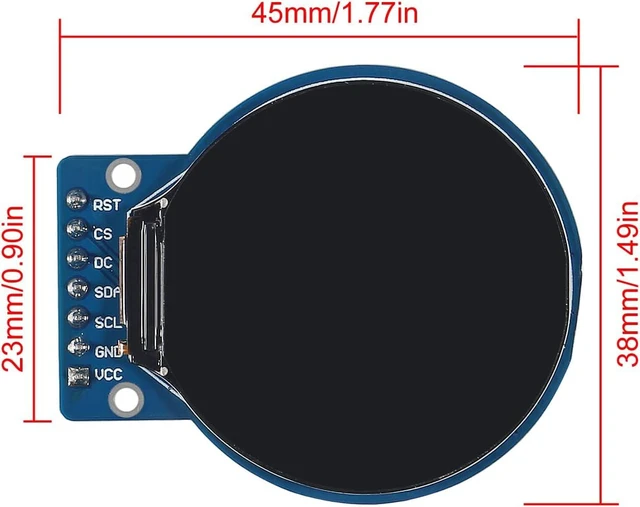 Alt view image 3 of 7 - 1.28 Inch Round TFT LCD Display Module RGB 240x240 Resolution GC9A01 Driver 4 Wire SPI Interface 240x240 PCB for Raspberry Pi Nano and STM32 Overall Dimensions 38mm x 45.5mm x 3.2mm 2PCS