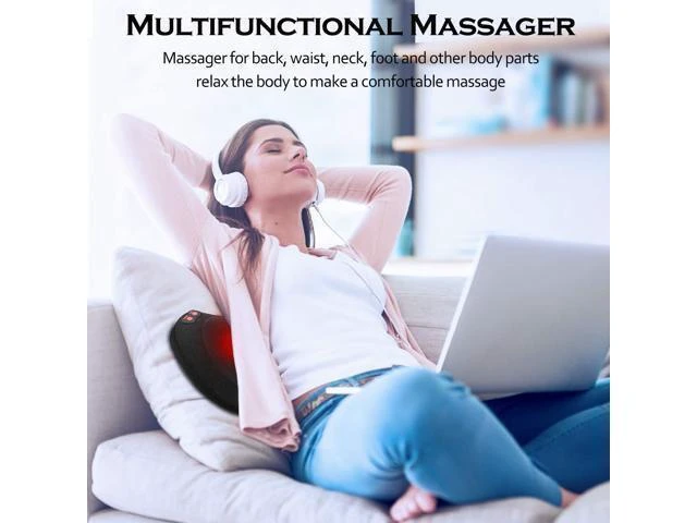 Alt view image 2 of 7 - Shiatsu Massage Pillow with Heat Electric Back and Neck Massager Deep Tissue Kneading Massager with 4 3D Rotating Nodes and 3 Adjustable Speeds for Shoulders Feet Calves and Lower Back