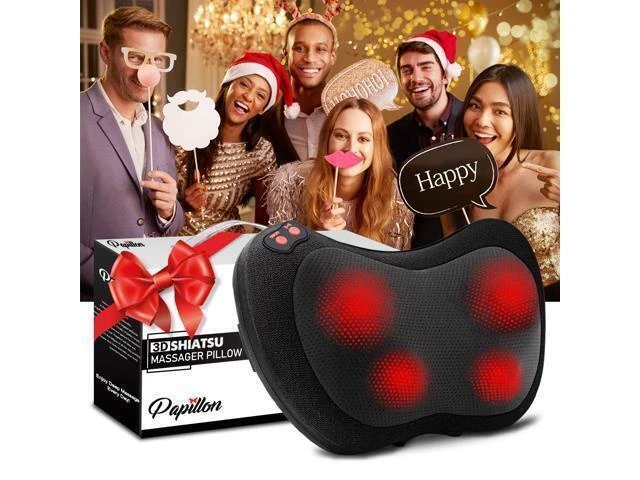 Alt view image 7 of 7 - Shiatsu Massage Pillow with Heat Electric Back and Neck Massager Deep Tissue Kneading Massager with 4 3D Rotating Nodes and 3 Adjustable Speeds for Shoulders Feet Calves and Lower Back
