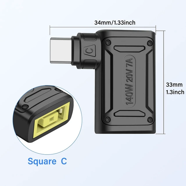 Alt view image 5 of 7 - PD 140W Square C Power Charging Adapter Square Female Input to USB Type C Male Slim-Tip Connector PD Automatic Identification Chip 15V-20.5V Input 5V/9V 2A and 20V 7A Output No 12V/15V