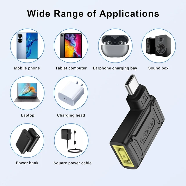 Alt view image 4 of 7 - PD 140W Square C Power Charging Adapter Square Female Input to USB Type C Male Slim-Tip Connector PD Automatic Identification Chip 15V-20.5V Input 5V/9V 2A and 20V 7A Output No 12V/15V